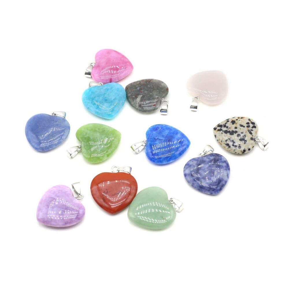 6075 10PCS Natural Stone Pendant Heart Shaped Rose Pink Quartz Dalmatian